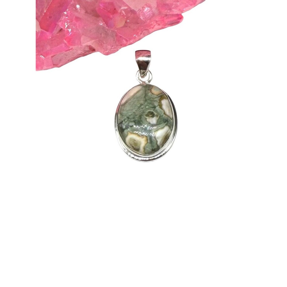 Rainforest Rhyolite Jasper Necklace Pendant Solid 925 Sterling Silver